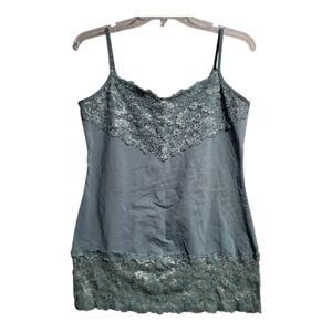 Studio Y chemise blue-green nylon spandex lace inset hem coquette fairy